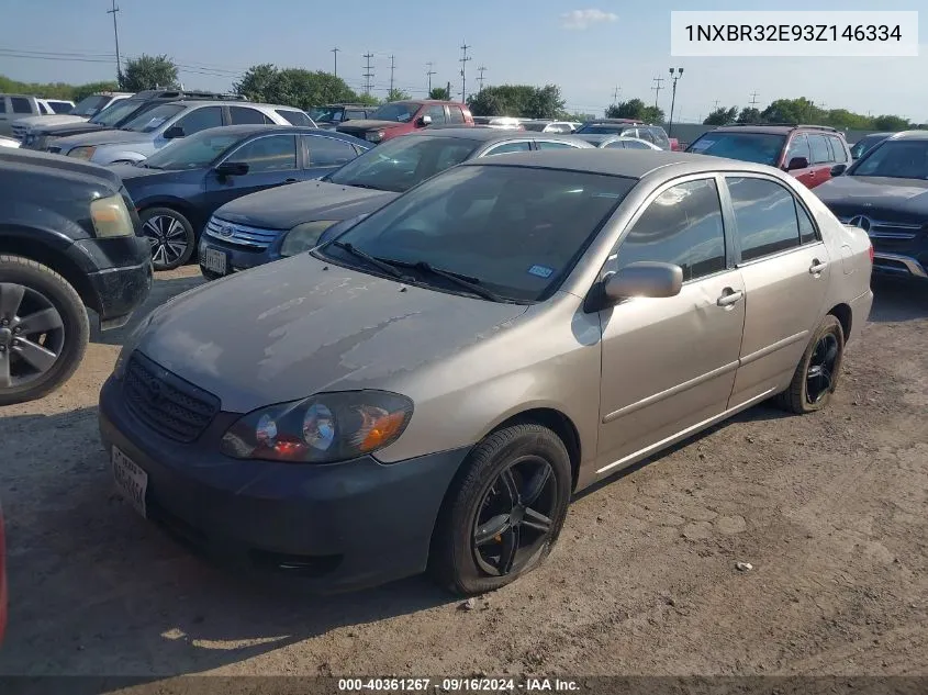 2003 Toyota Corolla Le VIN: 1NXBR32E93Z146334 Lot: 40361267