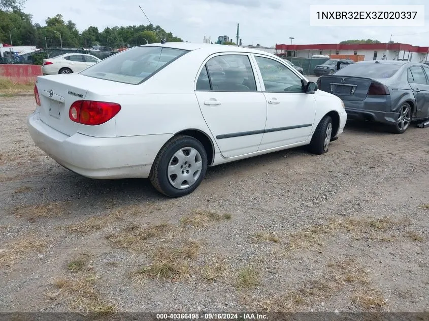 2003 Toyota Corolla Ce VIN: 1NXBR32EX3Z020337 Lot: 40366498