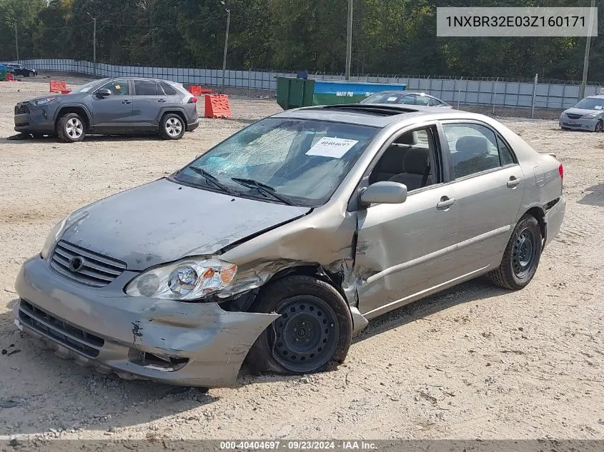 2003 Toyota Corolla Le VIN: 1NXBR32E03Z160171 Lot: 40404697