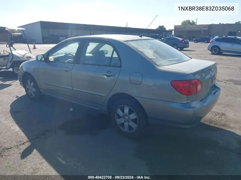 2003 Toyota Corolla Le VIN: 1NXBR38E83Z035068 Lot: 40422705