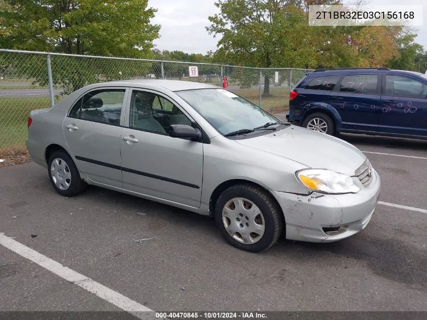 2003 Toyota Corolla Ce/Le/S VIN: 2T1BR32E03C156168 Lot: 40470845