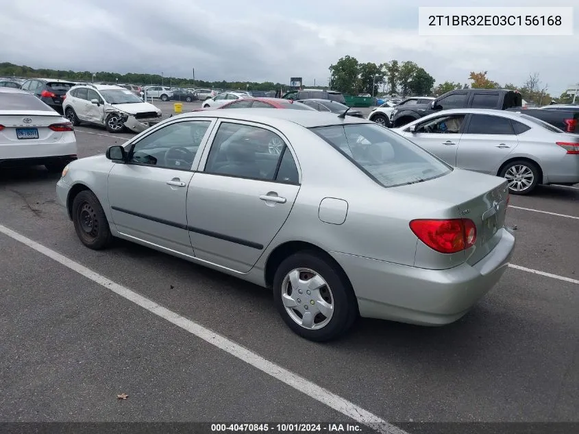 2003 Toyota Corolla Ce/Le/S VIN: 2T1BR32E03C156168 Lot: 40470845