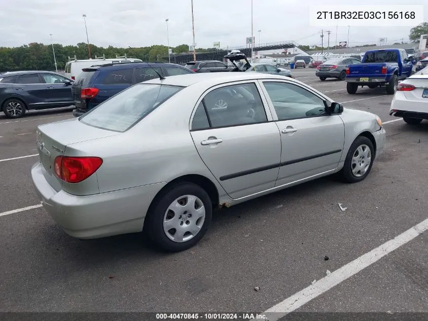 2003 Toyota Corolla Ce/Le/S VIN: 2T1BR32E03C156168 Lot: 40470845