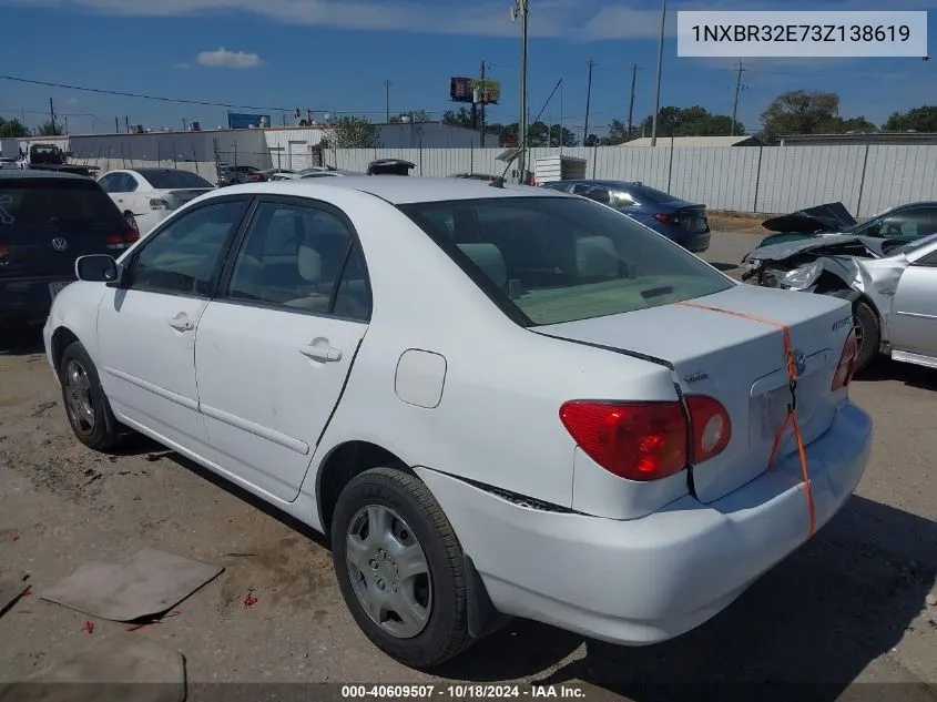 2003 Toyota Corolla Le VIN: 1NXBR32E73Z138619 Lot: 40609507