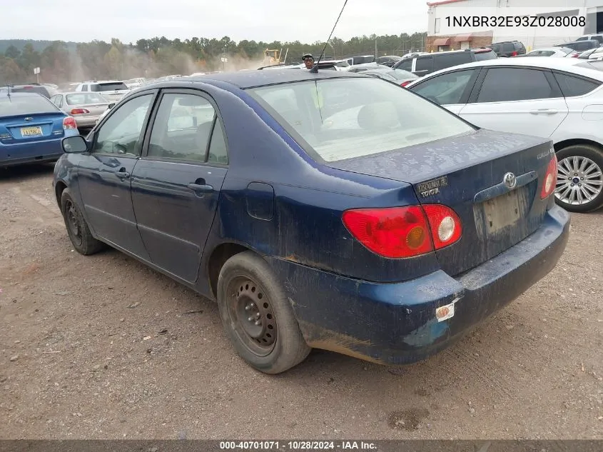 2003 Toyota Corolla Le VIN: 1NXBR32E93Z028008 Lot: 40701071