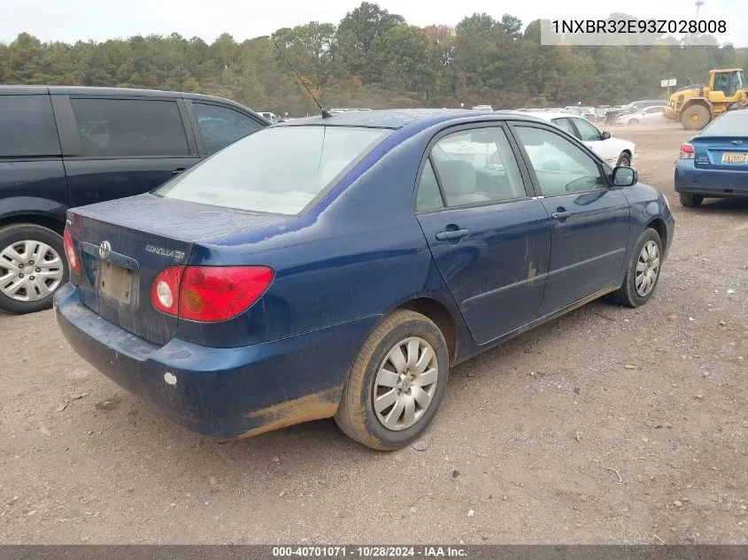 2003 Toyota Corolla Le VIN: 1NXBR32E93Z028008 Lot: 40701071