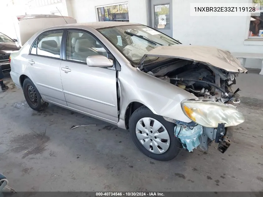 2003 Toyota Corolla Le VIN: 1NXBR32E33Z119128 Lot: 40734546