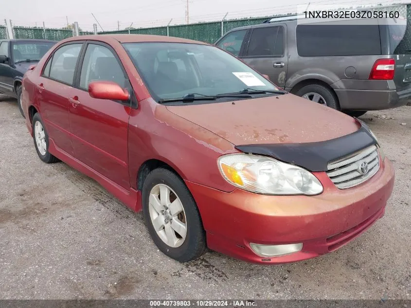 2003 Toyota Corolla S VIN: 1NXBR32E03Z058160 Lot: 40739803