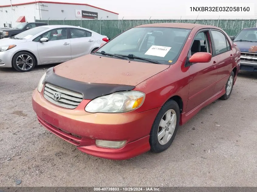 2003 Toyota Corolla S VIN: 1NXBR32E03Z058160 Lot: 40739803