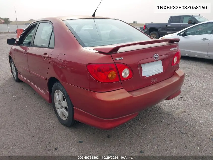 2003 Toyota Corolla S VIN: 1NXBR32E03Z058160 Lot: 40739803