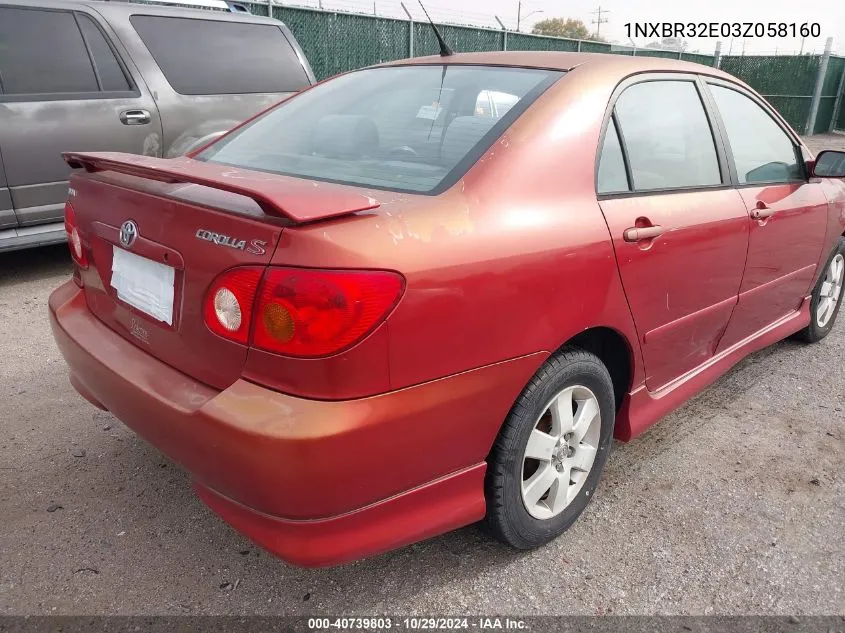 2003 Toyota Corolla S VIN: 1NXBR32E03Z058160 Lot: 40739803