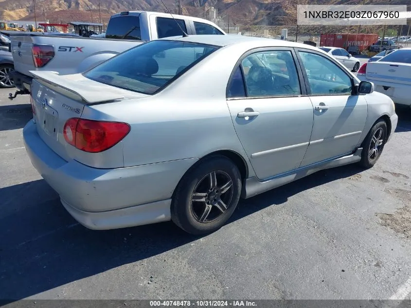 2003 Toyota Corolla S VIN: 1NXBR32E03Z067960 Lot: 40748478