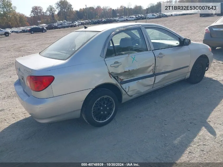 2003 Toyota Corolla Ce VIN: 2T1BR32E53C007643 Lot: 40748939