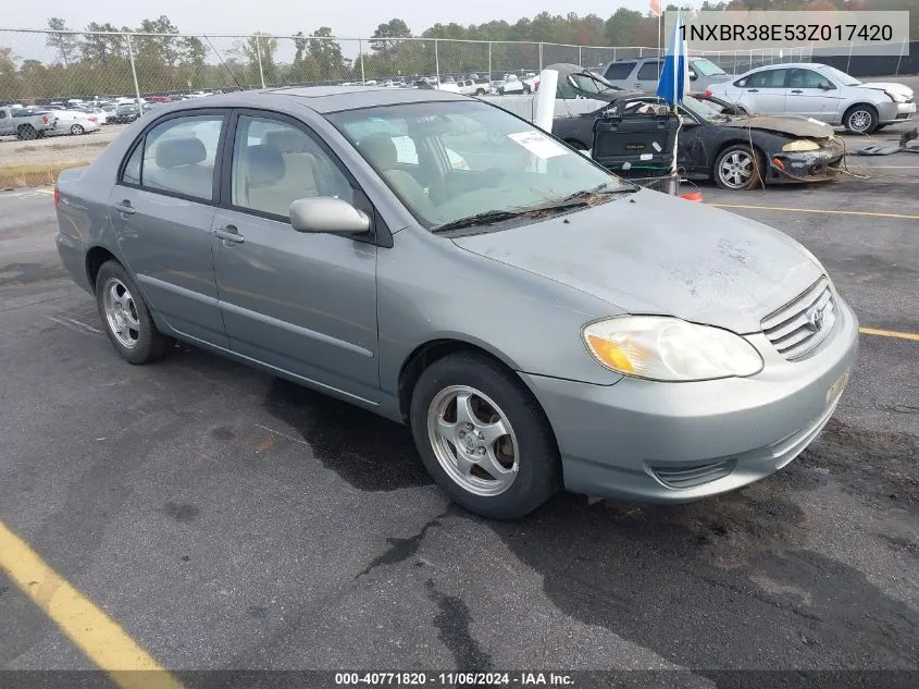 2003 Toyota Corolla Le VIN: 1NXBR38E53Z017420 Lot: 40771820