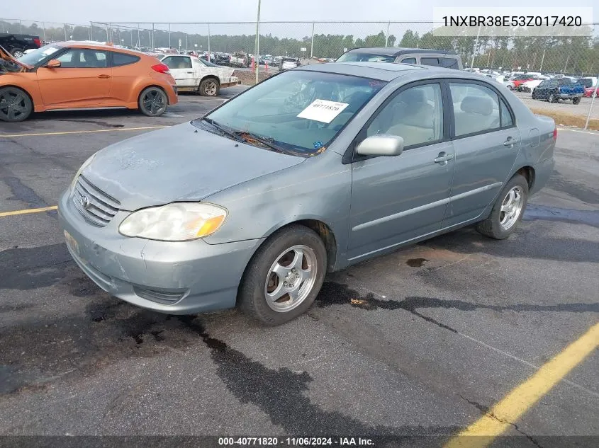 2003 Toyota Corolla Le VIN: 1NXBR38E53Z017420 Lot: 40771820