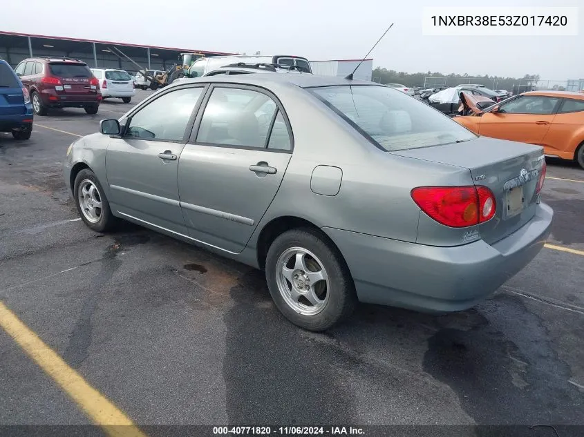 2003 Toyota Corolla Le VIN: 1NXBR38E53Z017420 Lot: 40771820