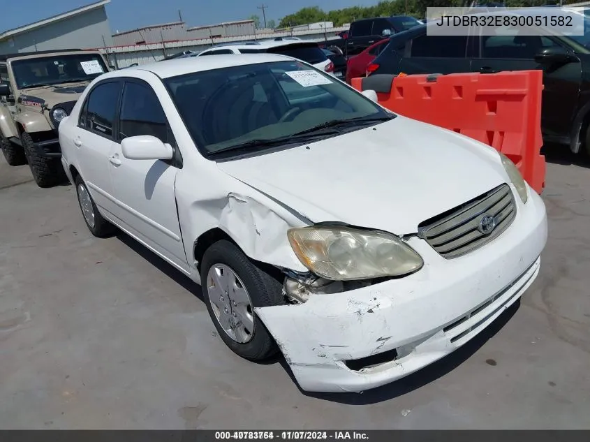 2003 Toyota Corolla Le VIN: JTDBR32E830051582 Lot: 40783754