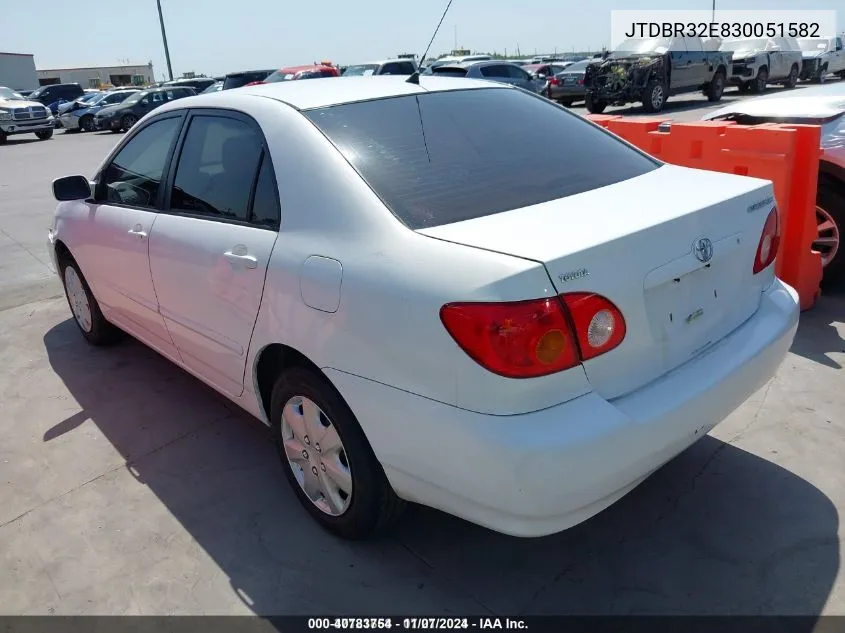 2003 Toyota Corolla Le VIN: JTDBR32E830051582 Lot: 40783754