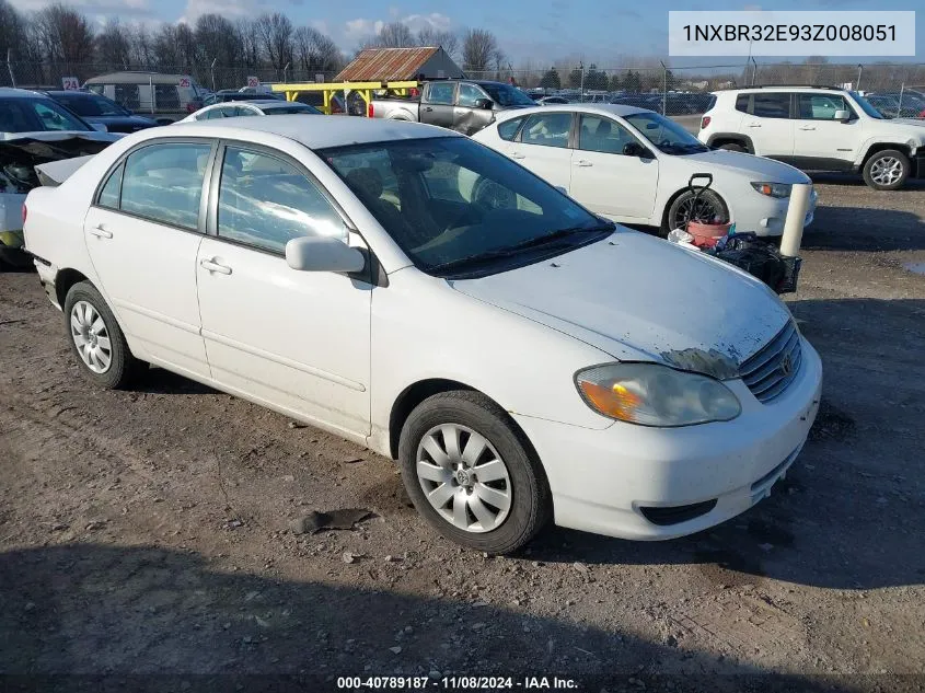 2003 Toyota Corolla Le VIN: 1NXBR32E93Z008051 Lot: 40789187