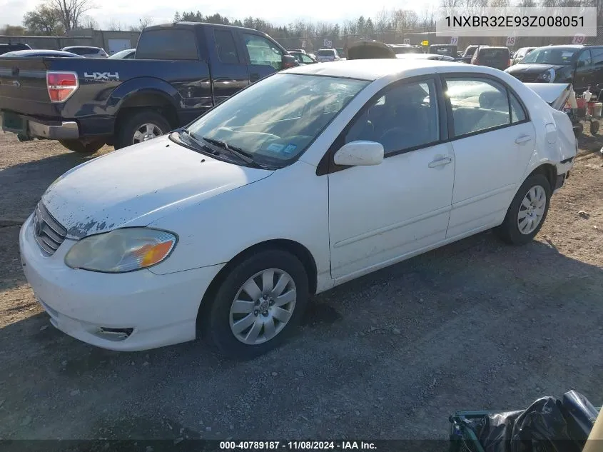 2003 Toyota Corolla Le VIN: 1NXBR32E93Z008051 Lot: 40789187