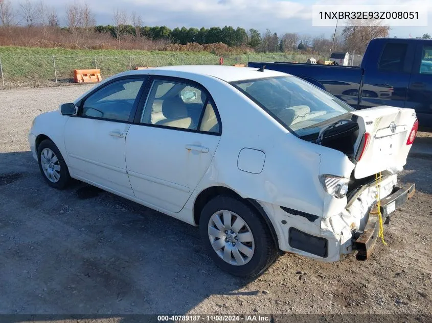 2003 Toyota Corolla Le VIN: 1NXBR32E93Z008051 Lot: 40789187