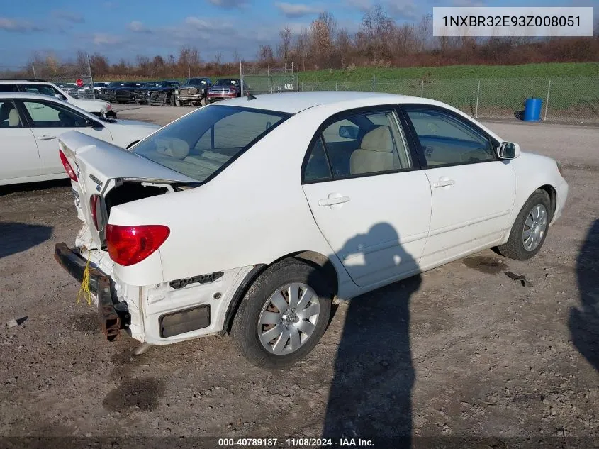 2003 Toyota Corolla Le VIN: 1NXBR32E93Z008051 Lot: 40789187