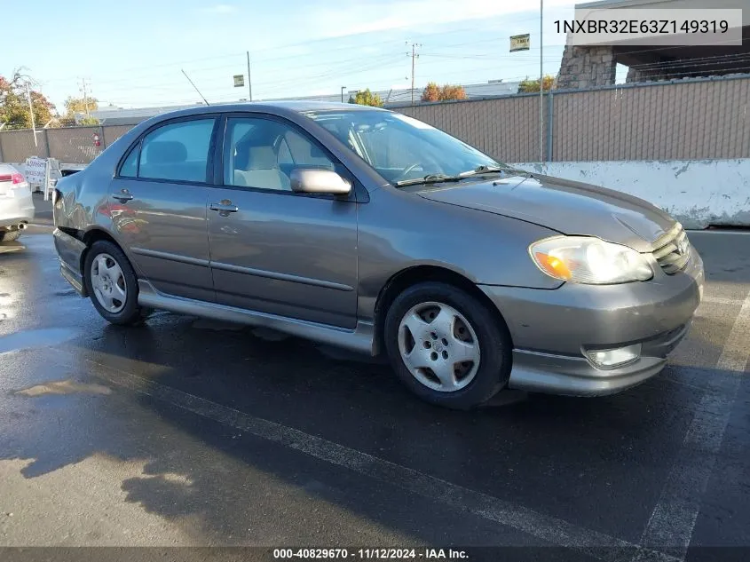 2003 Toyota Corolla S VIN: 1NXBR32E63Z149319 Lot: 40829670