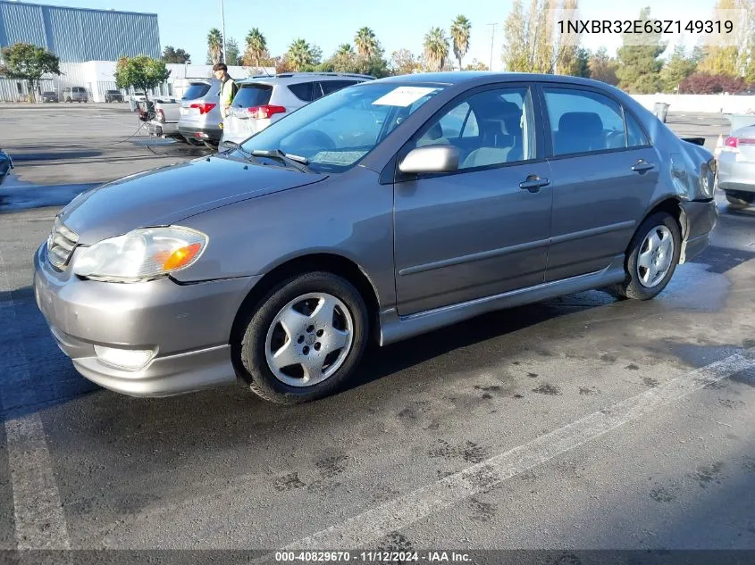 2003 Toyota Corolla S VIN: 1NXBR32E63Z149319 Lot: 40829670