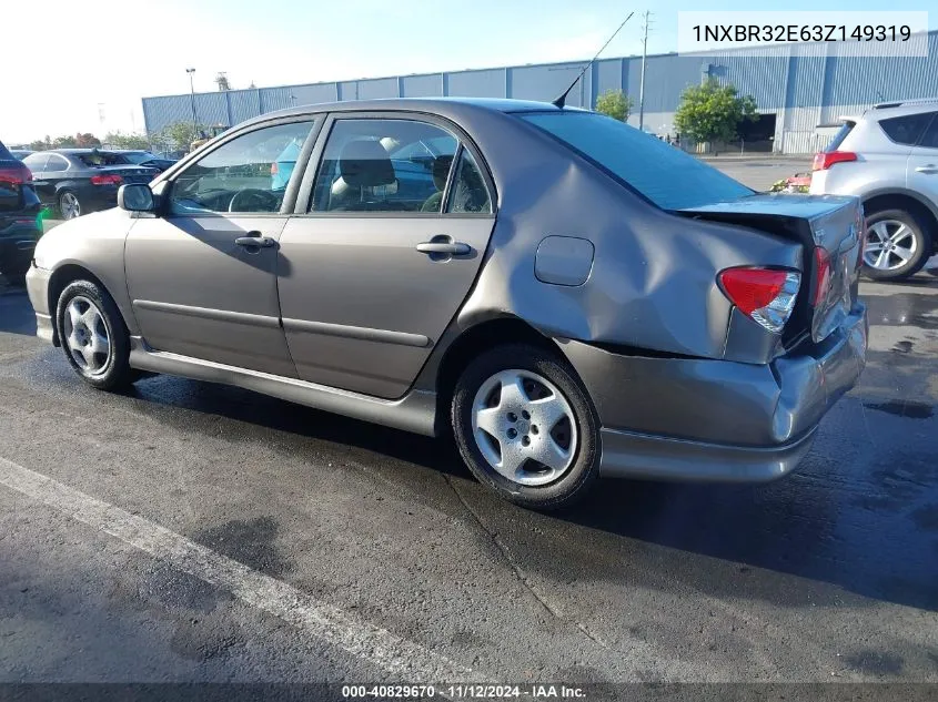 2003 Toyota Corolla S VIN: 1NXBR32E63Z149319 Lot: 40829670