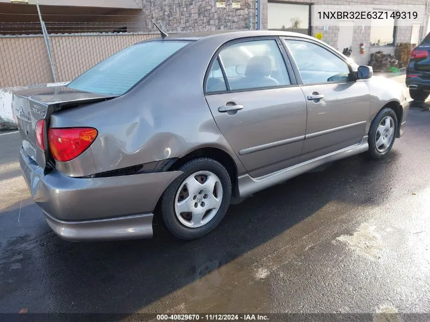 2003 Toyota Corolla S VIN: 1NXBR32E63Z149319 Lot: 40829670