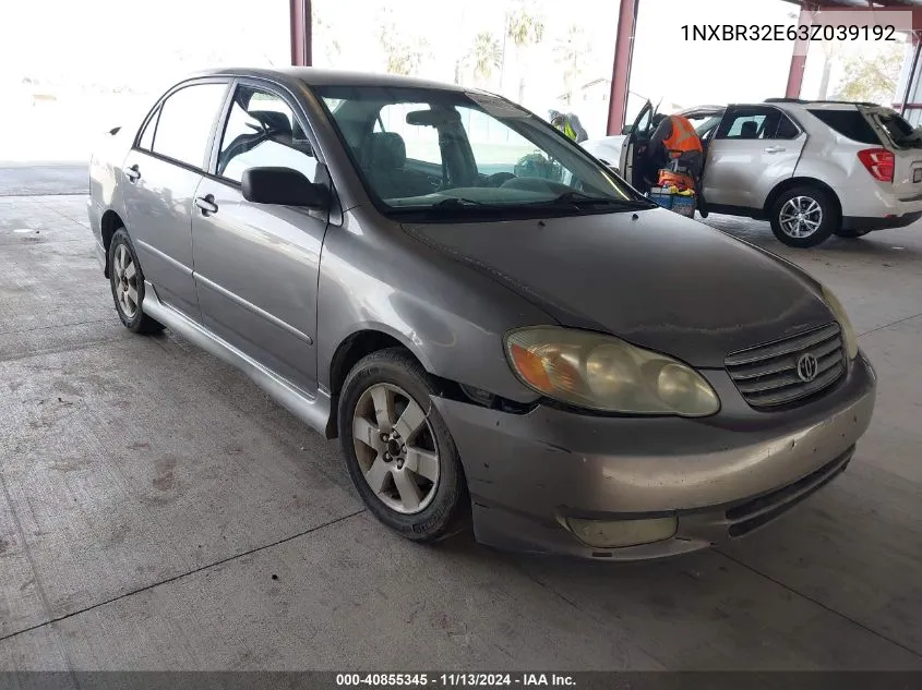 2003 Toyota Corolla S VIN: 1NXBR32E63Z039192 Lot: 40855345