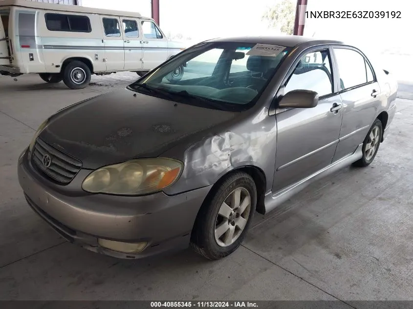 2003 Toyota Corolla S VIN: 1NXBR32E63Z039192 Lot: 40855345