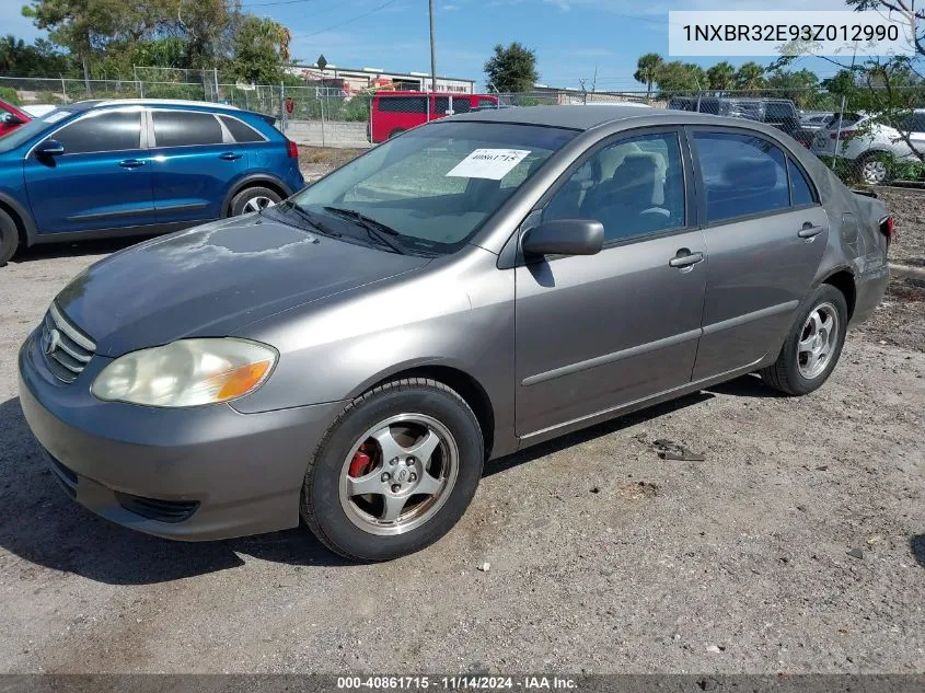 2003 Toyota Corolla Le VIN: 1NXBR32E93Z012990 Lot: 40861715