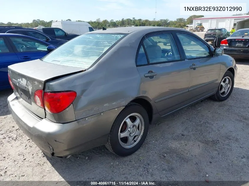 2003 Toyota Corolla Le VIN: 1NXBR32E93Z012990 Lot: 40861715