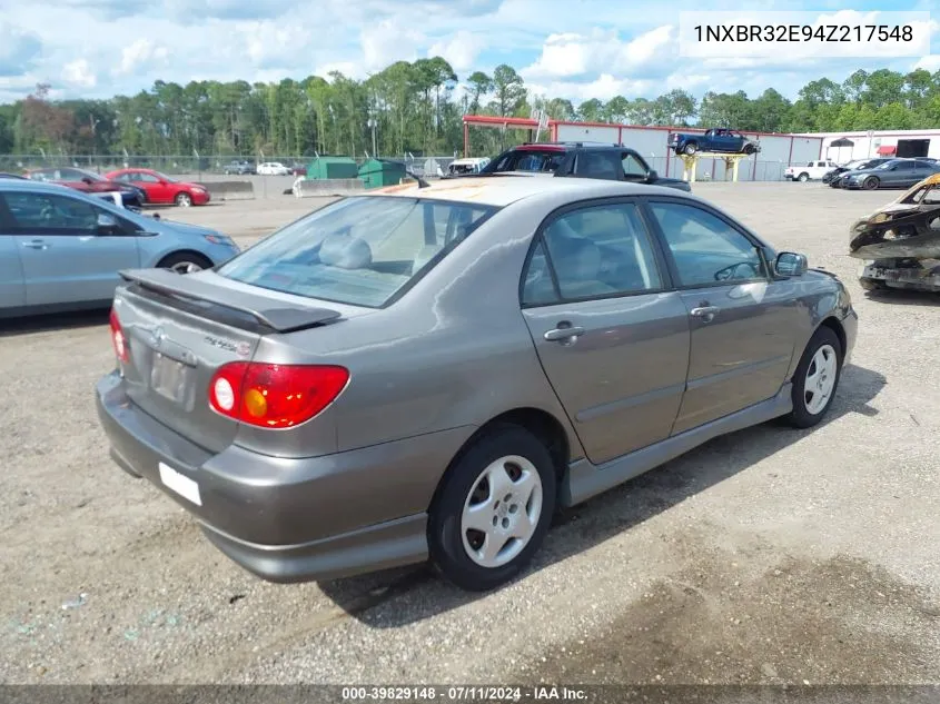 2004 Toyota Corolla S VIN: 1NXBR32E94Z217548 Lot: 39829148