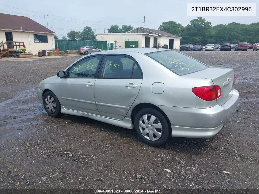 2004 Toyota Corolla S VIN: 2T1BR32EX4C302996 Lot: 40051823