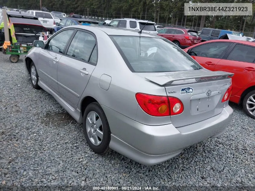 2004 Toyota Corolla S VIN: 1NXBR38E44Z321923 Lot: 40159901