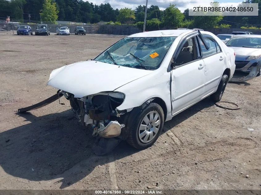 2004 Toyota Corolla Le VIN: 2T1BR38E04C248650 Lot: 40167988