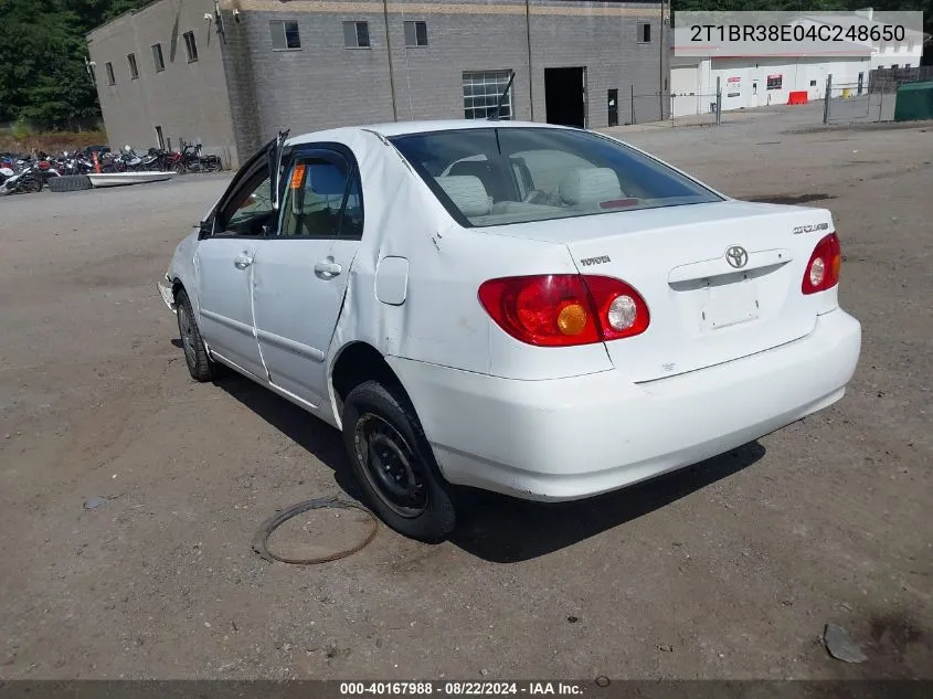 2004 Toyota Corolla Le VIN: 2T1BR38E04C248650 Lot: 40167988