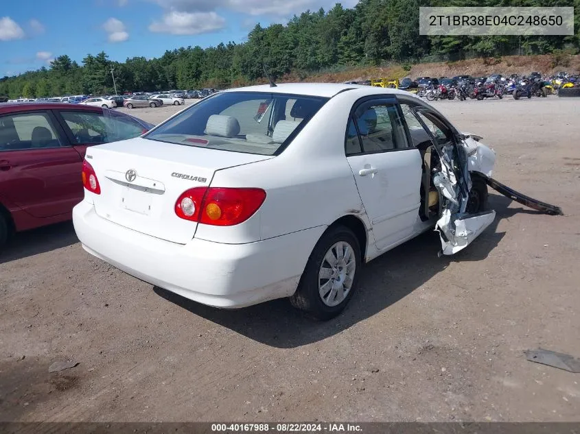 2004 Toyota Corolla Le VIN: 2T1BR38E04C248650 Lot: 40167988