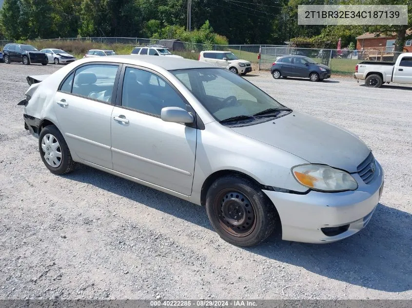 2004 Toyota Corolla Le VIN: 2T1BR32E34C187139 Lot: 40222285