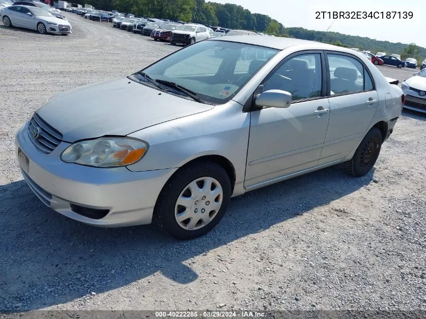 2004 Toyota Corolla Le VIN: 2T1BR32E34C187139 Lot: 40222285