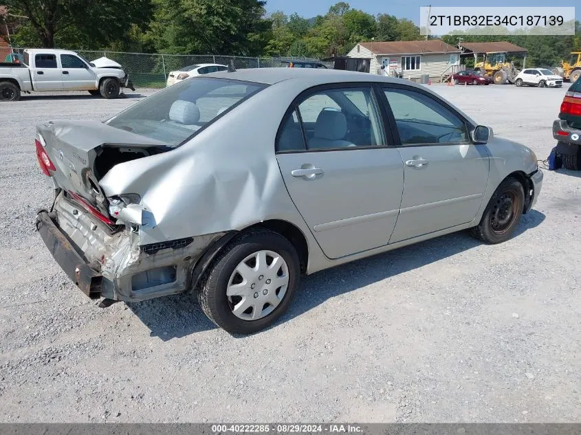 2004 Toyota Corolla Le VIN: 2T1BR32E34C187139 Lot: 40222285