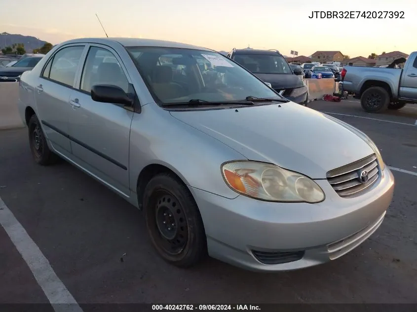 2004 Toyota Corolla Ce VIN: JTDBR32E742027392 Lot: 40242762