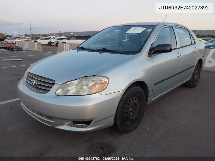 2004 Toyota Corolla Ce VIN: JTDBR32E742027392 Lot: 40242762