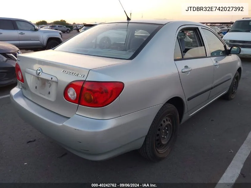 2004 Toyota Corolla Ce VIN: JTDBR32E742027392 Lot: 40242762