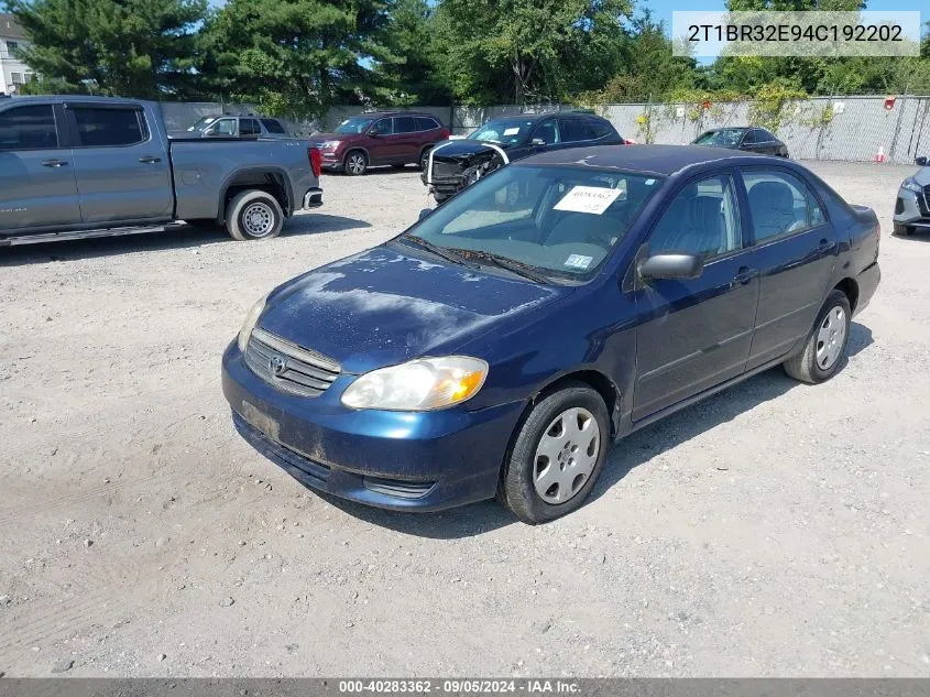 2004 Toyota Corolla Ce/Le/S VIN: 2T1BR32E94C192202 Lot: 40283362