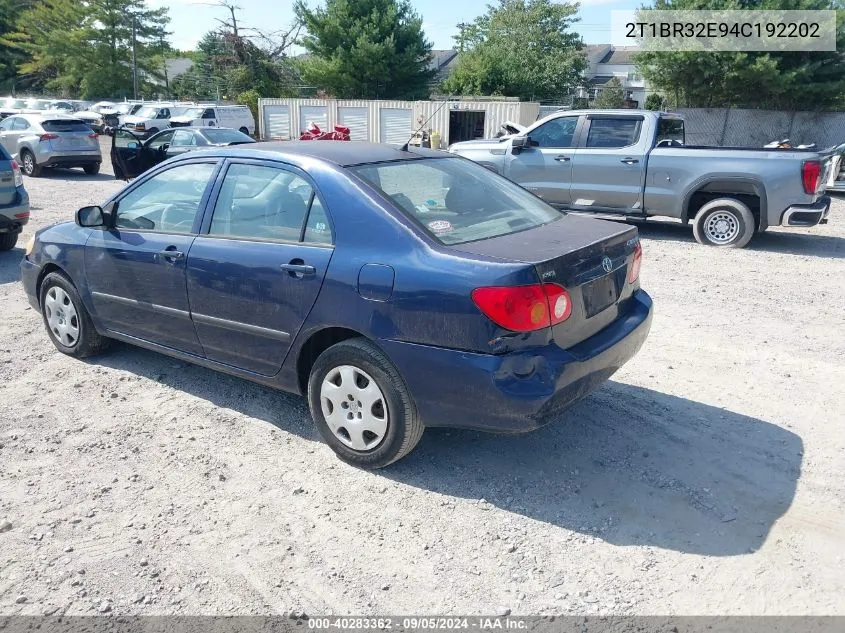 2004 Toyota Corolla Ce/Le/S VIN: 2T1BR32E94C192202 Lot: 40283362