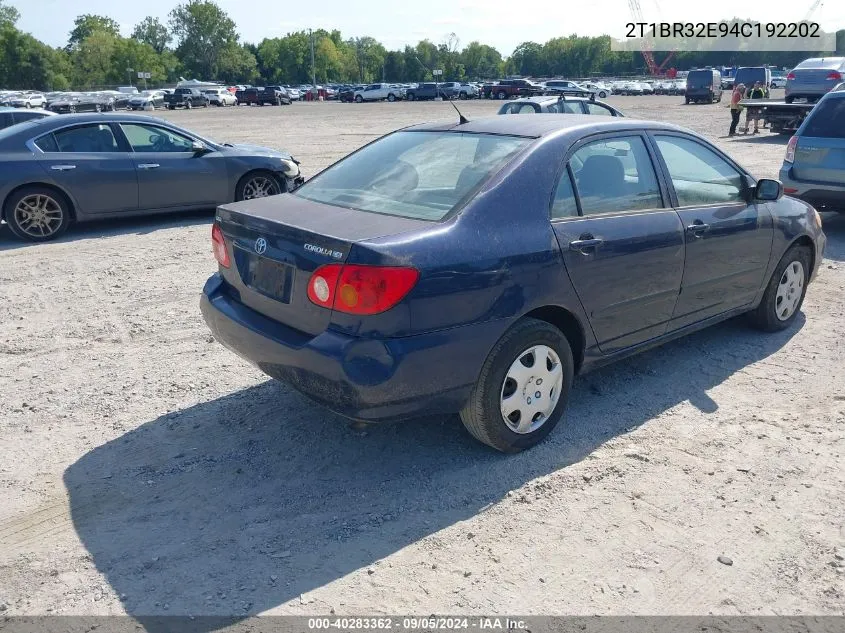 2004 Toyota Corolla Ce/Le/S VIN: 2T1BR32E94C192202 Lot: 40283362