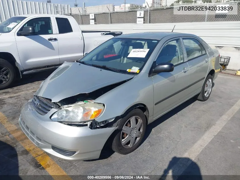 2004 Toyota Corolla Ce VIN: JTDBR32E942033839 Lot: 40289556